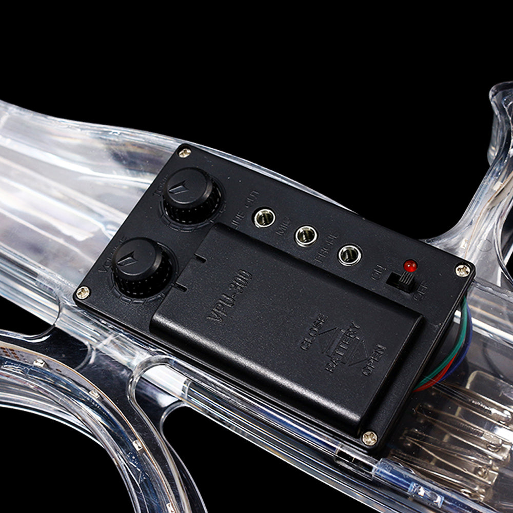 Yinfente Electric Violin 4/4 Full Size Transparent Acrylic Body Led Light Three Colors Led Bow Case Transparent Violin Shoulder Rest Extra Strings for Beginner