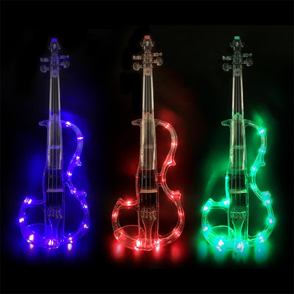 Yinfente Electric Violin 4/4 Full Size Transparent Acrylic Body Led Light Three Colors Led Bow Case Transparent Violin Shoulder Rest Extra Strings for Beginner