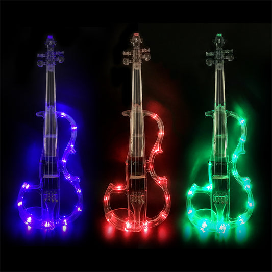Yinfente Electric Violin 4/4 Full Size Transparent Acrylic Body Led Light Three Colors Led Bow Case Transparent Violin Shoulder Rest Extra Strings for Beginner