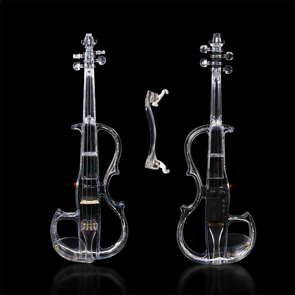 Yinfente Electric Violin 4/4 Full Size Transparent Acrylic Body Led Light Three Colors Led Bow Case Transparent Violin Shoulder Rest Extra Strings for Beginner