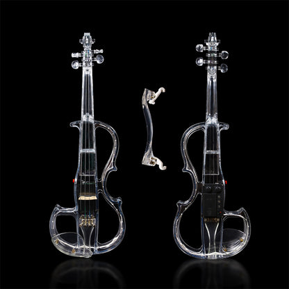 Yinfente Electric Violin 4/4 Full Size Transparent Acrylic Body Led Light Three Colors Led Bow Case Transparent Violin Shoulder Rest Extra Strings for Beginner