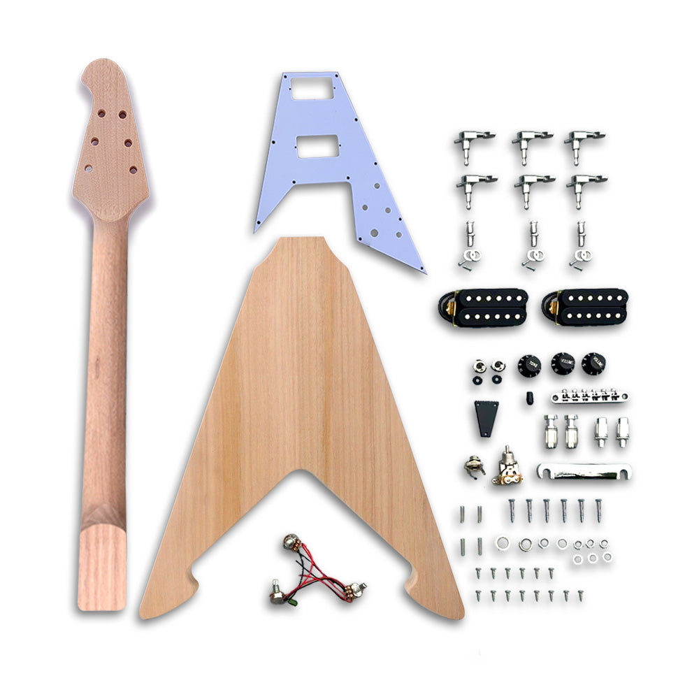 Yinfente 1Set Guitar Kit Guitar Neck 22Fret 24.75Inch Block Inlay Set in Heel DIY Guitar Body Replacement