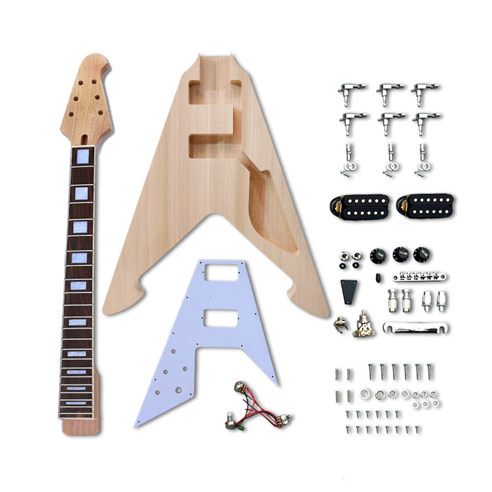 Yinfente 1Set Guitar Kit Guitar Neck 22Fret 24.75Inch Block Inlay Set in Heel DIY Guitar Body Replacement