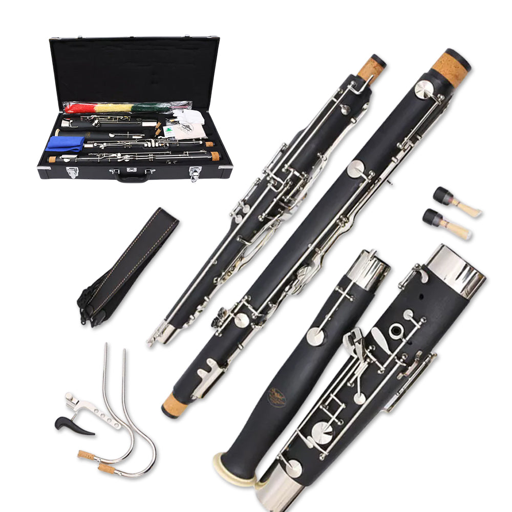 yinfente Ebonite Wood Bassoon C Key 26 Keys Woodwind Instrument with Case Accessories