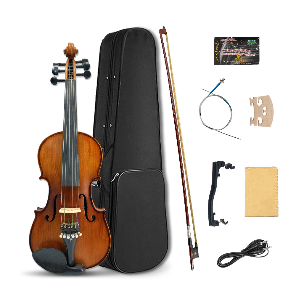 Yinfente 6 String Violin 4/4 Full Size Violin Hand Made Maple Spruce Wood Ebony Violin Fittings with Violin Case Bow