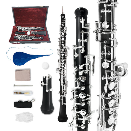 Yinfente Professional Oboe Ebonite C Key Left F Resonance Semi-Automatic Woodwind Instrument with Oboe Reed&Gloves&Leather Case+ Carry Bag&Cleaning Cloth&Cap Cork&Grease&Screwdriver