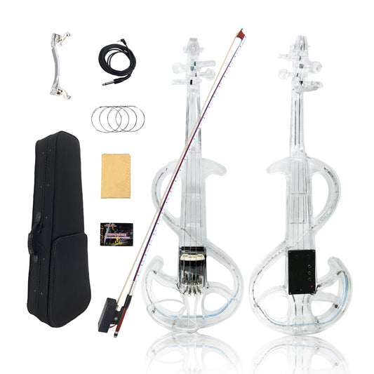 Transparent Violin Acrylic Electric Violin 4/4 Full Size Violin Kit with LED Bow, Chin Rest, Shoulder Rest, Cable and Case #EV6 (EV6)