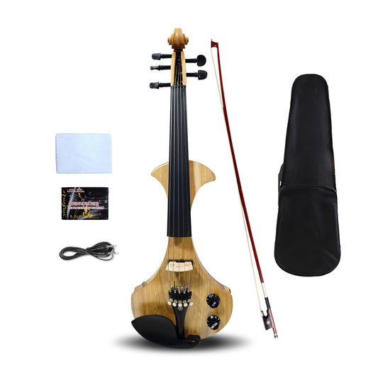 Yinfente 5 String Electric Violin 4/4 Solid wood Ebony Fittings Free Case Wood color