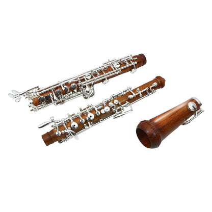 Yinfente Oboe Instrument Professional Rosewood C Key Semi-automatic Style Left F Resonance 3rd Octave Silver Nickel-plated Keys Oboe Reed with Leather Case and Carry Bag
