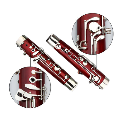 Yinfente Bassoon Maple Wooded Bassoon C Key 26 Keys Silver Plated Woodwind Instrument with Case Accessories