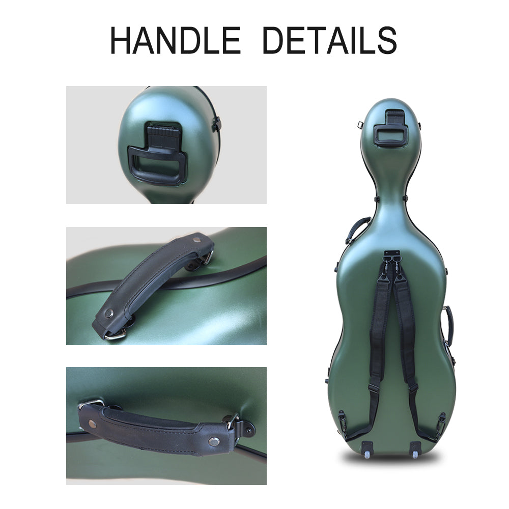 Yinfente Cello Hard Case 4/4 with Wheels and Embedded handle Aviation Composite Materials Waterproof (Green)