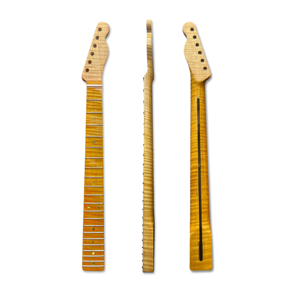 Yinfente Maple Guitar Neck 21 Fret 25.5 inch for Tele style electric guitar Clear Painting Flame Maple Dots inlay
