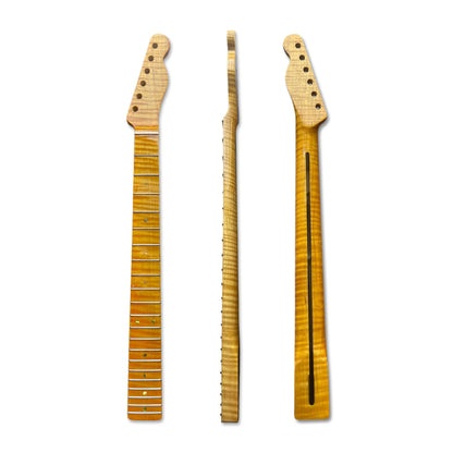 Yinfente Maple Guitar Neck 21 Fret 25.5 inch for Tele style electric guitar Clear Painting Flame Maple Dots inlay