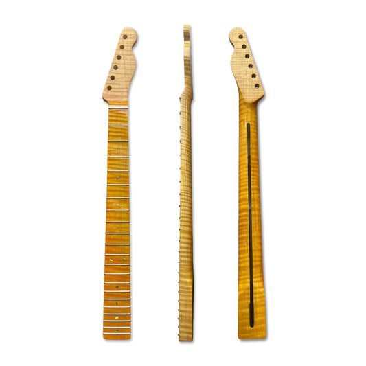 Yinfente Maple Guitar Neck 21 Fret 25.5 inch for Tele style electric guitar Clear Painting Flame Maple Dots inlay