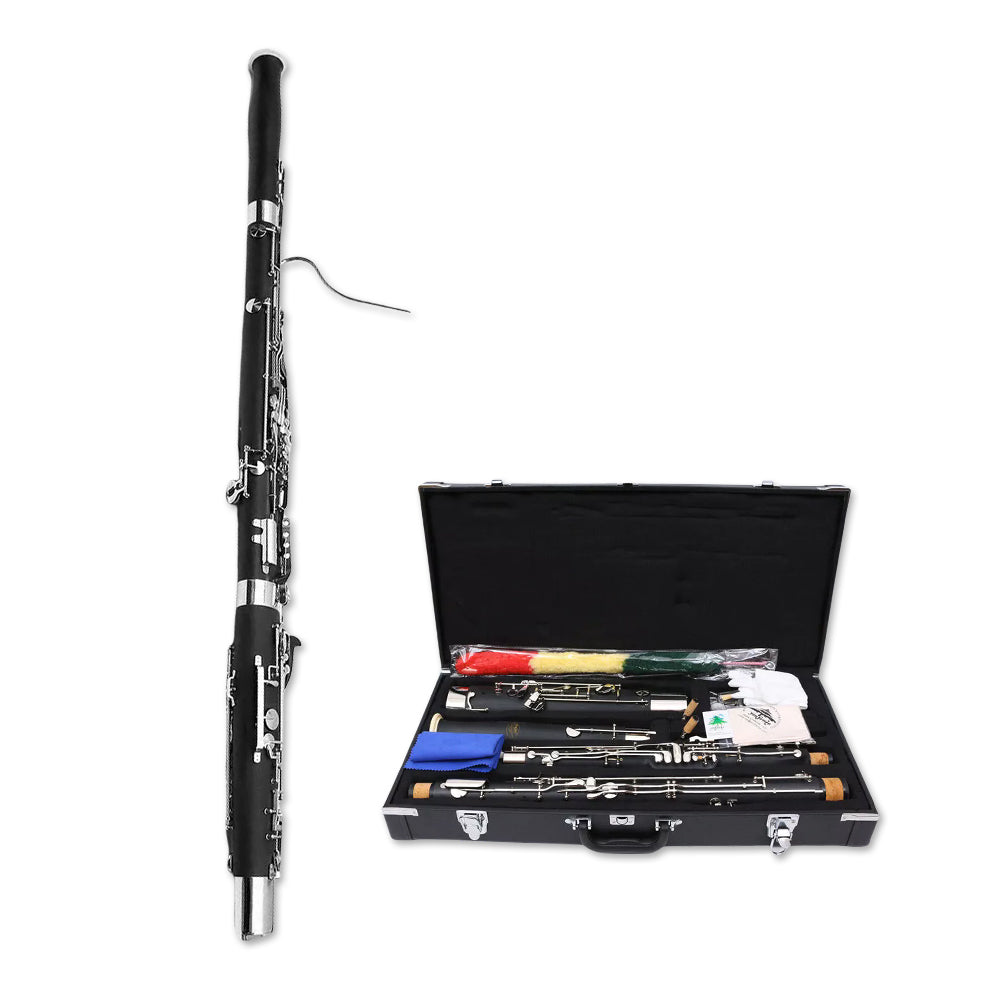 yinfente Ebonite Wood Bassoon C Key 26 Keys Woodwind Instrument with Case Accessories