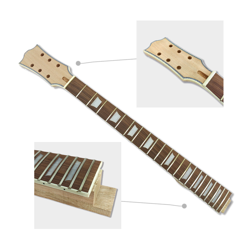 Yinfente Mahogany DIY Electric Guitar Neck 22Fret 24.75inch Unfinished Trapezoid Set in for Lp guitar necks parts