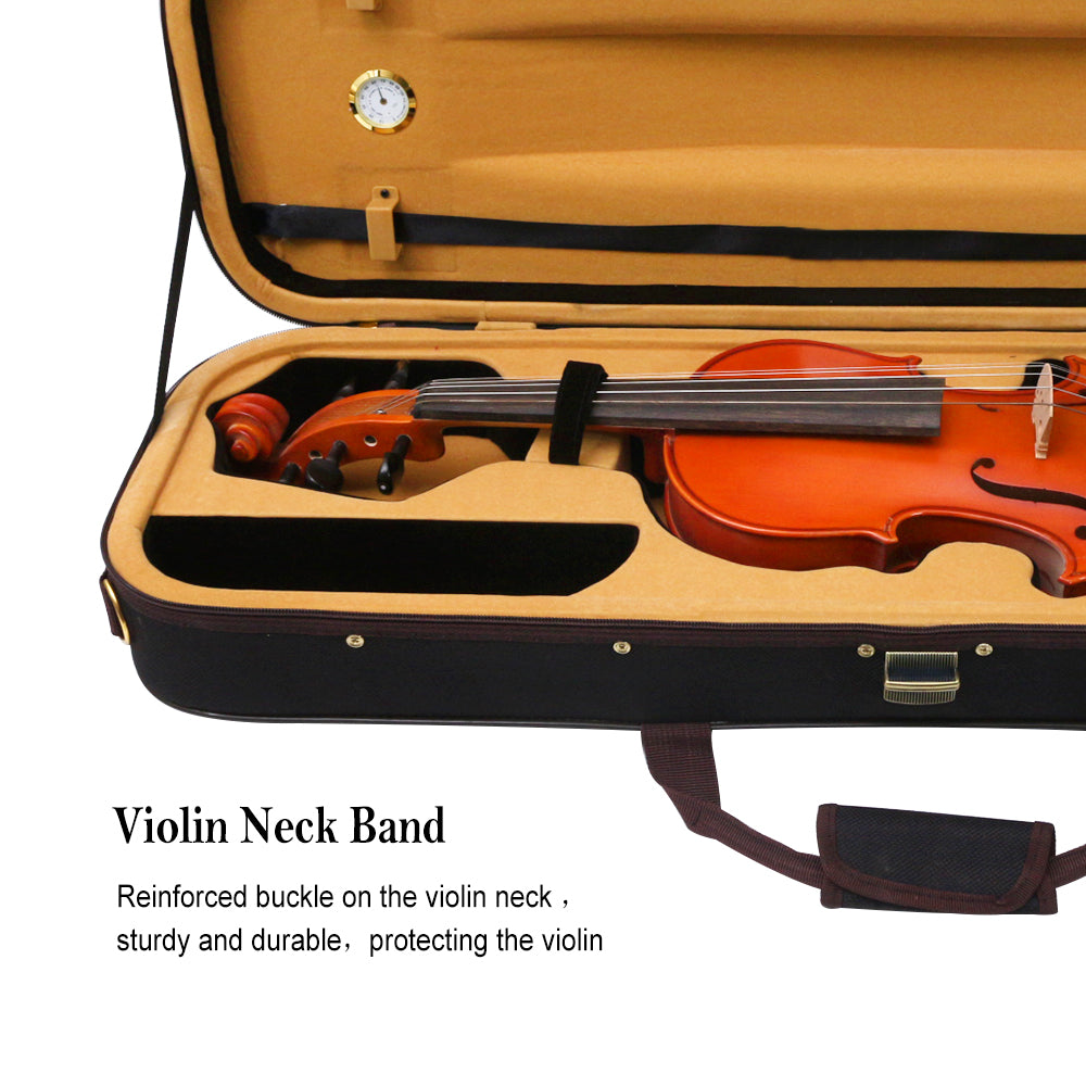 Yinfente Wooden Violin Case 4/4 Full Size, Oblong Hard Case for 4/4 Violin with Adjustable Straps&2 Bow Holder& Built-In Hygrometer Canvas Violin Bag