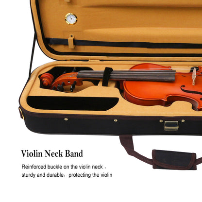 Yinfente Wooden Violin Case 4/4 Full Size, Oblong Hard Case for 4/4 Violin with Adjustable Straps&2 Bow Holder& Built-In Hygrometer Canvas Violin Bag