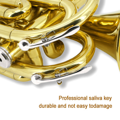 Bb Flat Pocket Trumpet Bass Trumpet for Beginner,Student with Cleaning Cloth, Silver Plated 7C Mouthpiece,Hard Case White Gloves (Gold)