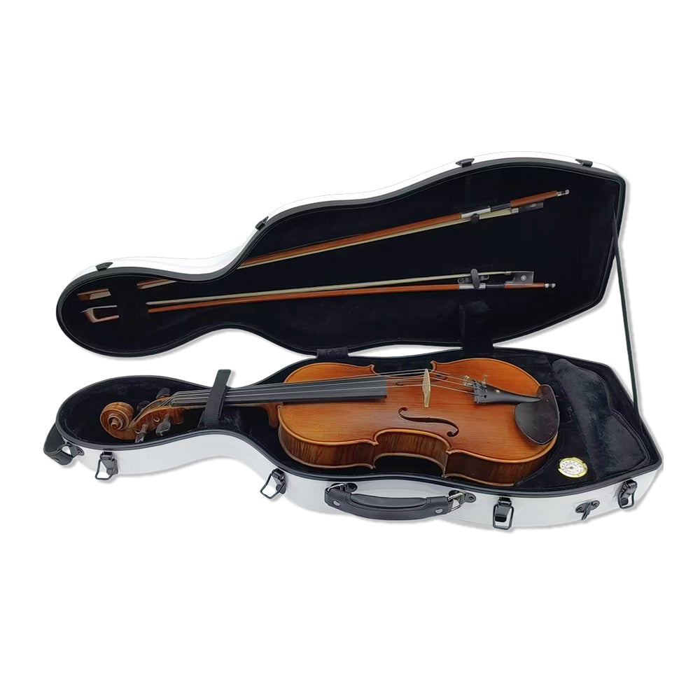 Lightweight Fiberglass Viola Case for 16 Inch to 16.5 Inch Size Hard Viola Case with Backstraps, 2.68 Kg, Waterproof Shell (White)