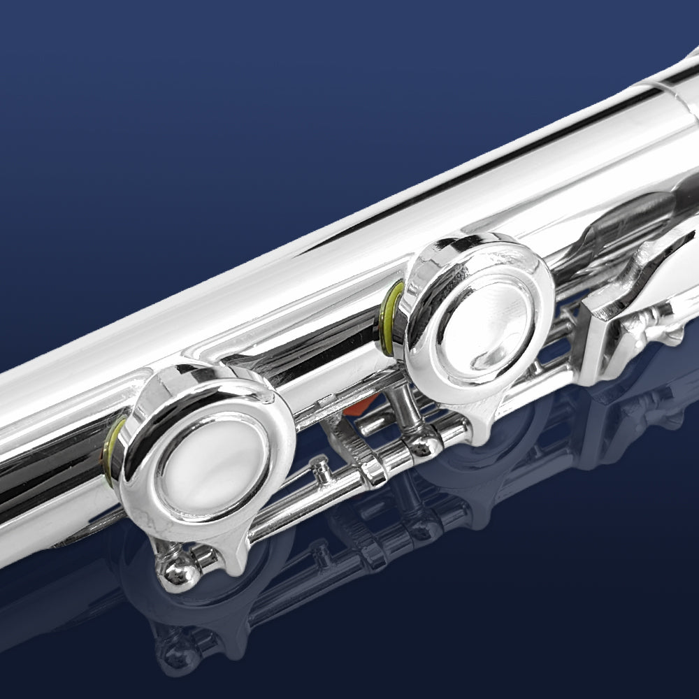 Yinfente 16 Hole C Flute with Gloves, Cleaning Rod, Case, Tuning Key and Extra Reeds - Nickel Silver Body, Closed Hole, for Student and Beginner