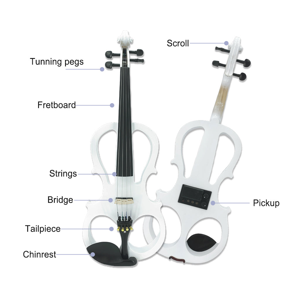 Yinfente Electric Viola White 16inch Solid Wood For Beginner,Adult,4 String Professional,Silent Electric Viola With Ebony Fittings