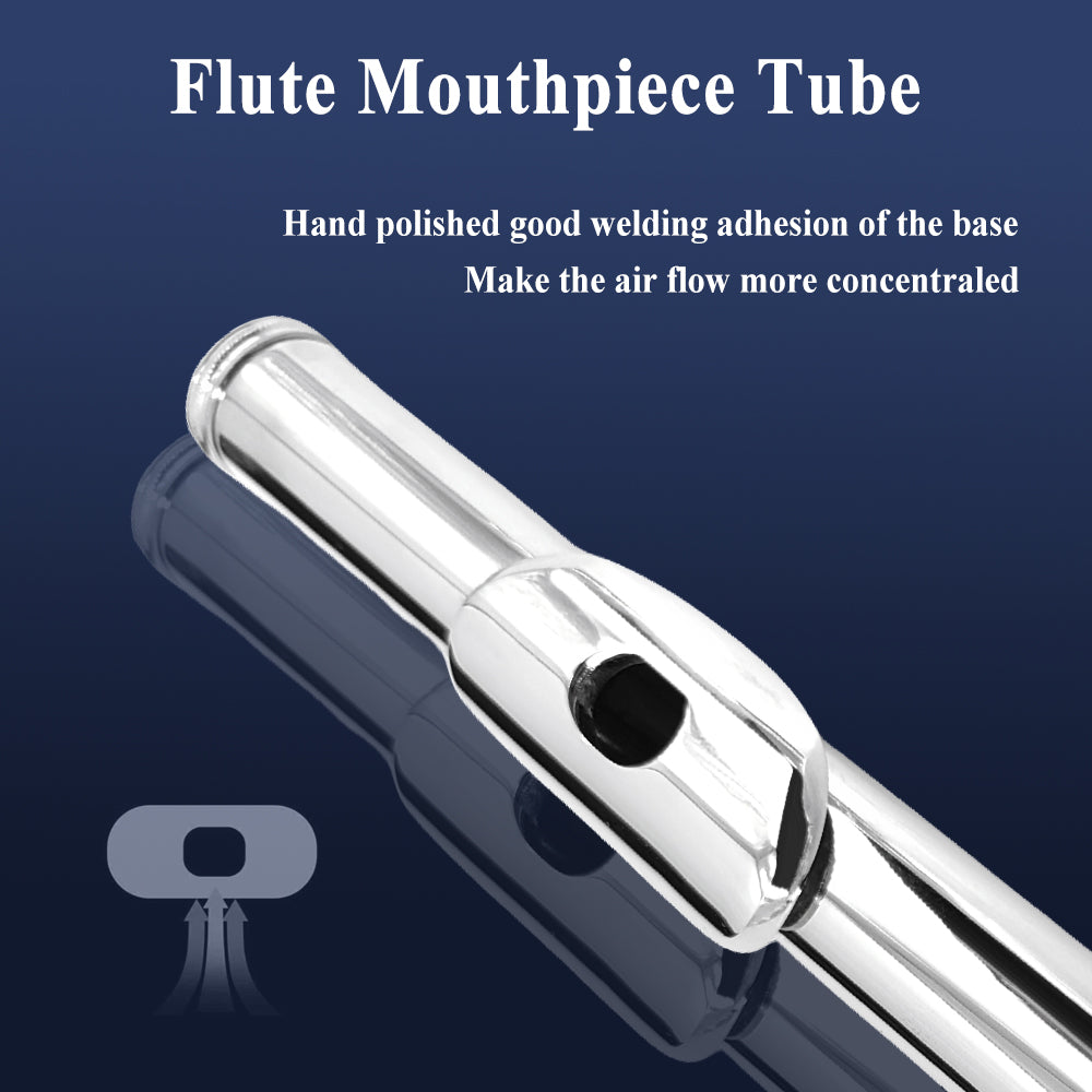 Yinfente 16 Hole C Flute with Gloves, Cleaning Rod, Case, Tuning Key and Extra Reeds - Nickel Silver Body, Closed Hole, for Student and Beginner