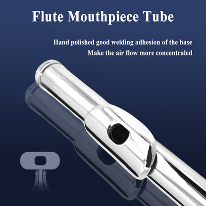 Yinfente 16 Hole C Flute with Gloves, Cleaning Rod, Case, Tuning Key and Extra Reeds - Nickel Silver Body, Closed Hole, for Student and Beginner