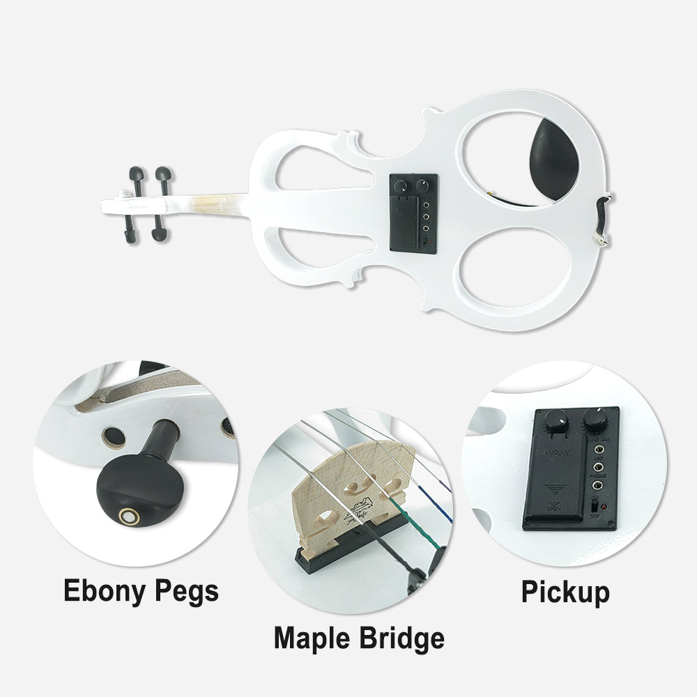 Yinfente Electric Viola White 16inch Solid Wood For Beginner,Adult,4 String Professional,Silent Electric Viola With Ebony Fittings