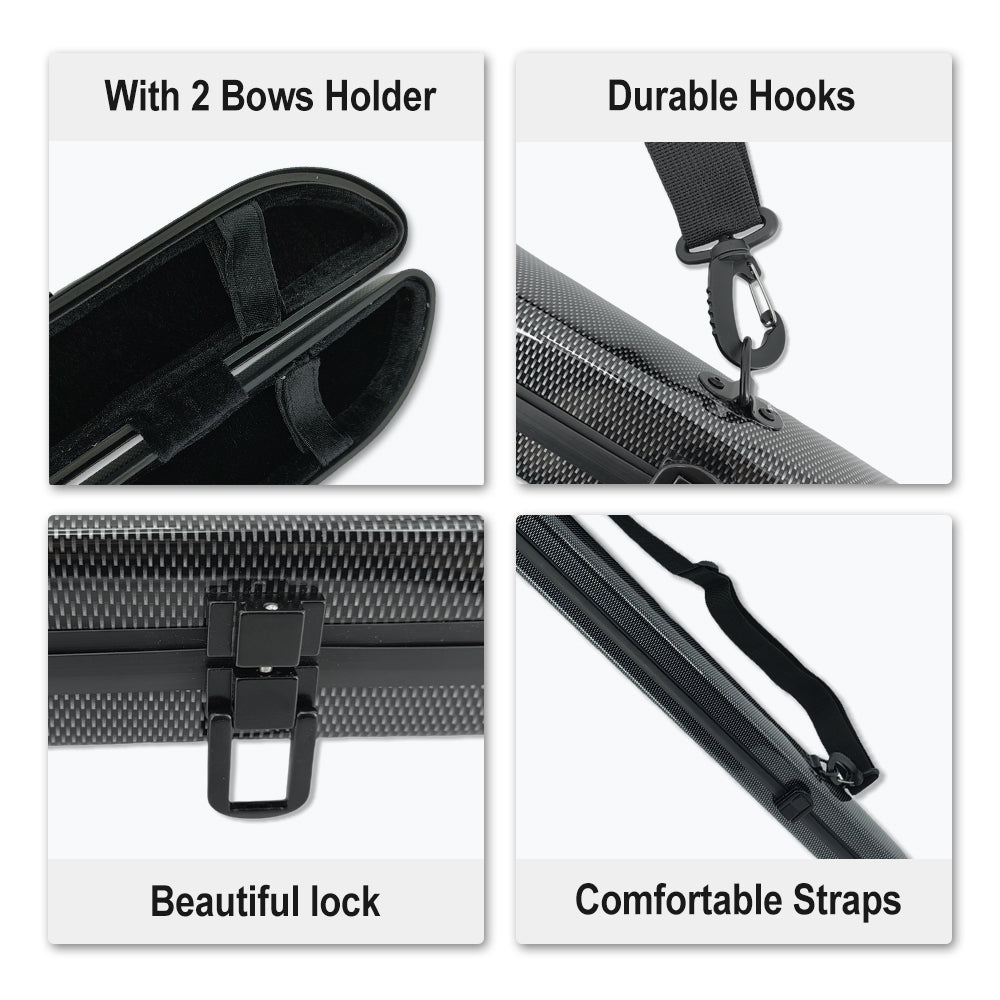 Yinfente Carbon Fiber Violin Viola Cello Bow Case Hard Carrying Case Lightweight Violin Bow Box Hold 2Pcs Bow Nice Protection (Black)