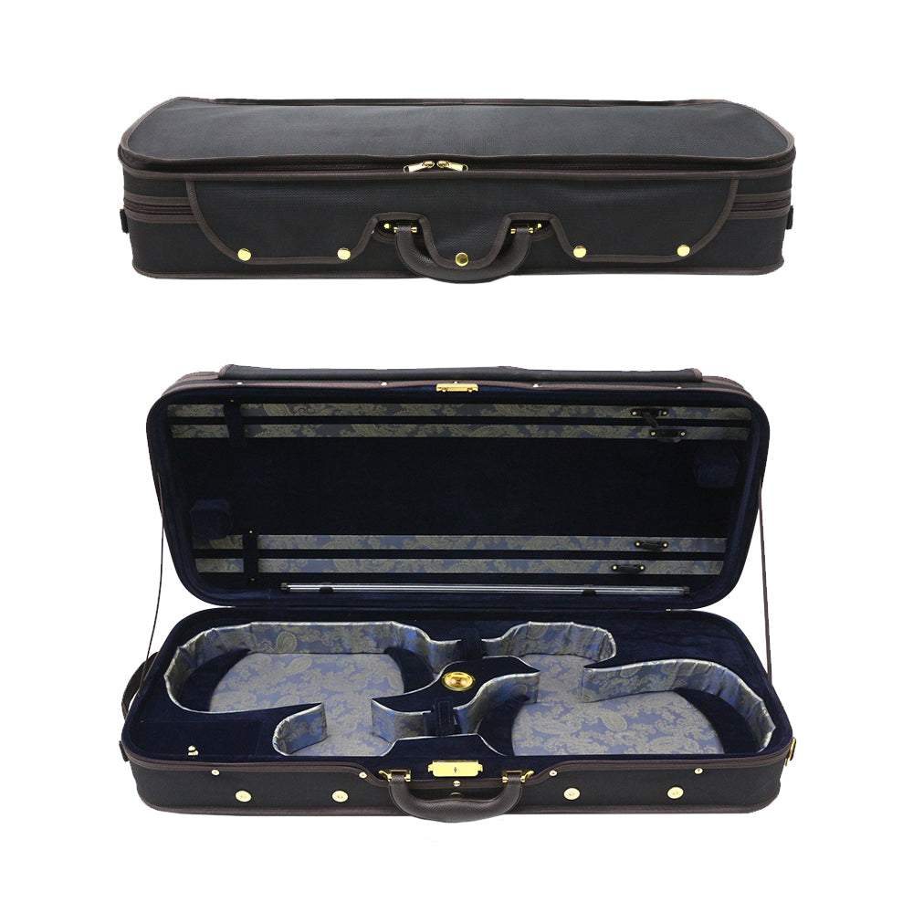 Yinfente Oblong Wooden Double Full Size Violin Case Viola Case for 15-16.5Inch with Adjustable Backstrap Four Bow Holders Thinck Padding
