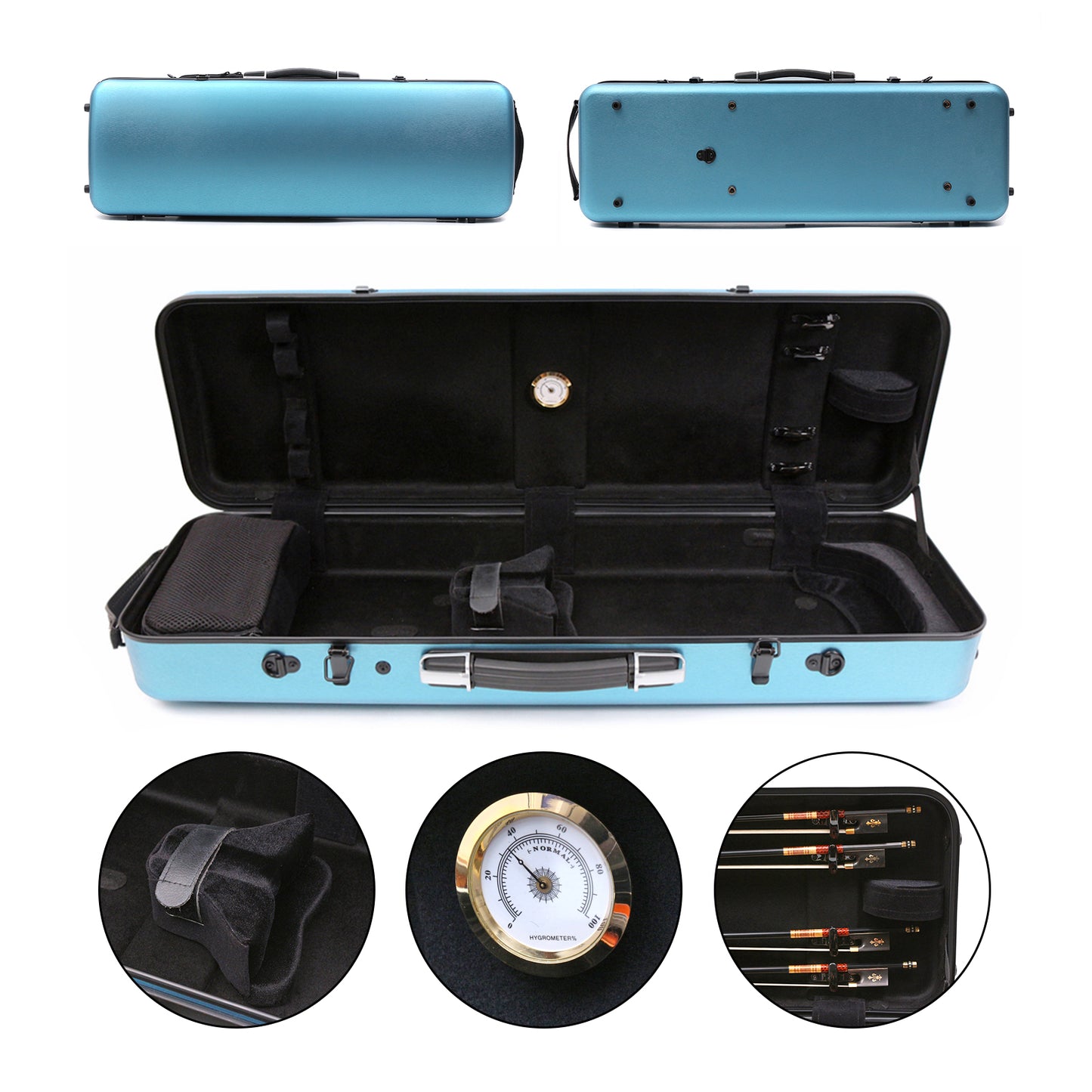 Violin Case 4/4 Full Size Strength Carbon Fiber Hard Shell Durable Handles Internal Storage with Backpack Straps Music Sheet Bag (Blue,Safety Lock)