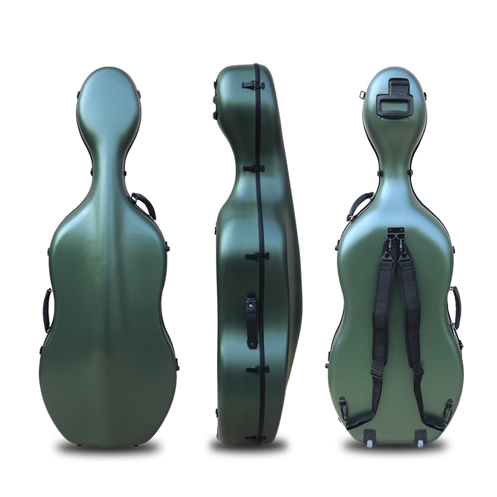 Yinfente Cello Hard Case 4/4 with Wheels and Embedded handle Aviation Composite Materials Waterproof (Green)