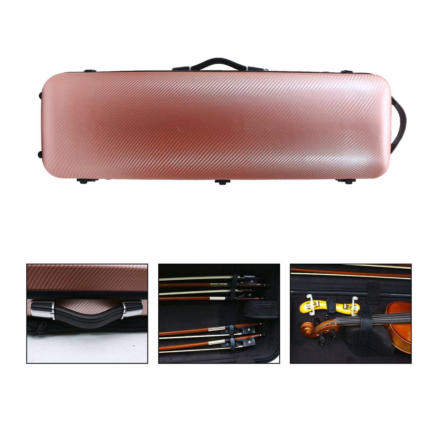 Yinfente Violin Case 4/4 Full Size Carbon Fiber Oblong 4/4 Violin Case with Music Sheet Bag Adjustable Backstrap Hygrometer Lightweight & Portable