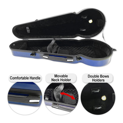 Viola Case 16 Inch, Carbon Fiber Hard Viola Case Backpack, Adjustable Neck Pad for Sizes 15-16.5 Inches, Thickened Lining, Built-In Hygrometer, with Sturdy Handle (Blue)