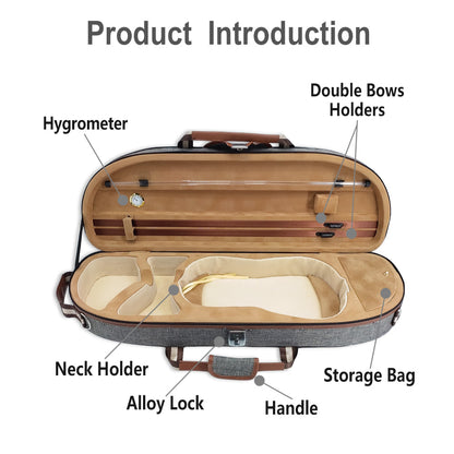 Violin Case 4/4 Full Size Nylon Oxford Lightweight Box Adjustable Shoulder Straps Travel Violin Case Bag (Grey)