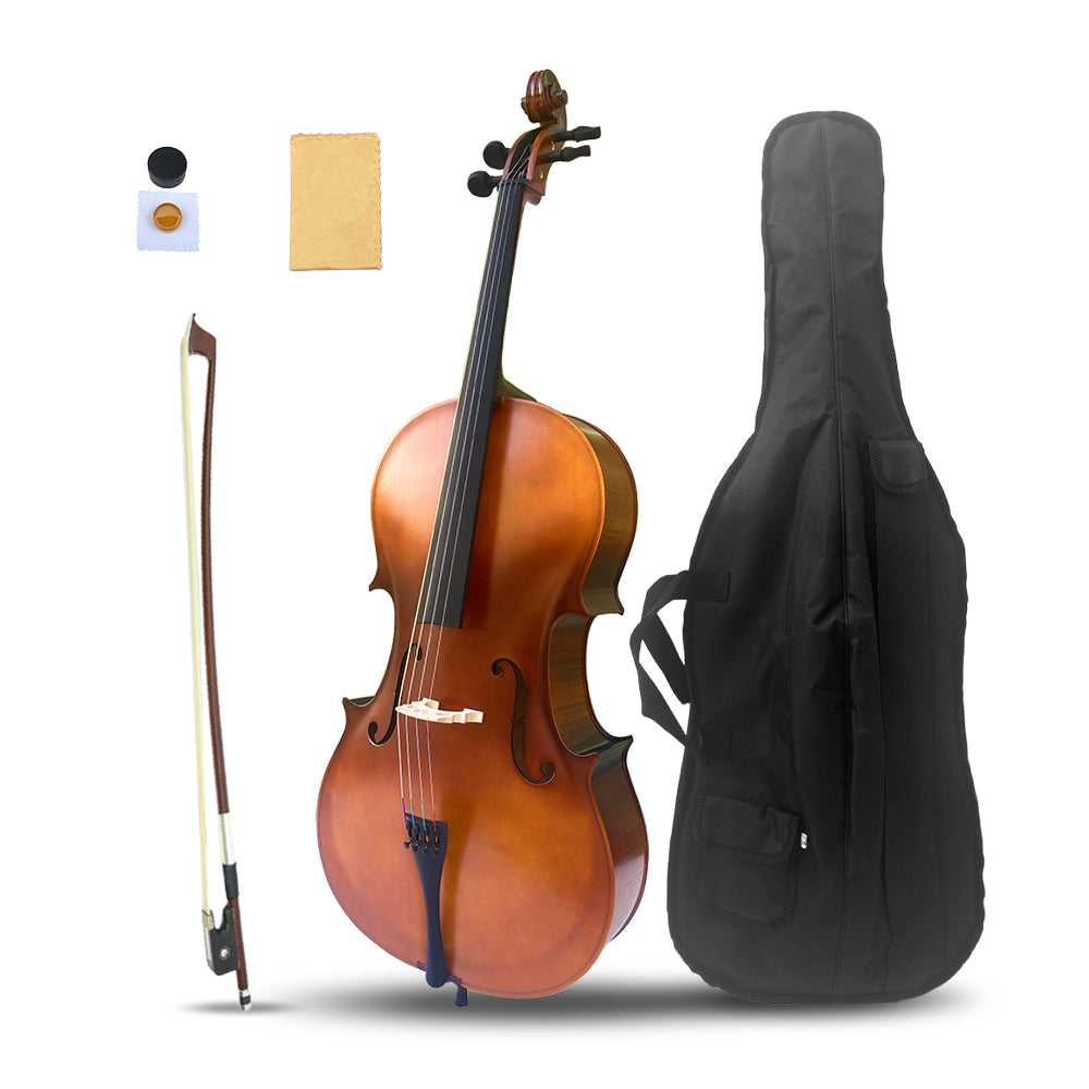Yinfente 1/8 Cello for Beginner Student and Adult 4-String Acoustic Cello kit with Brazilwood Bow Soft Bag Rosin and Bridge