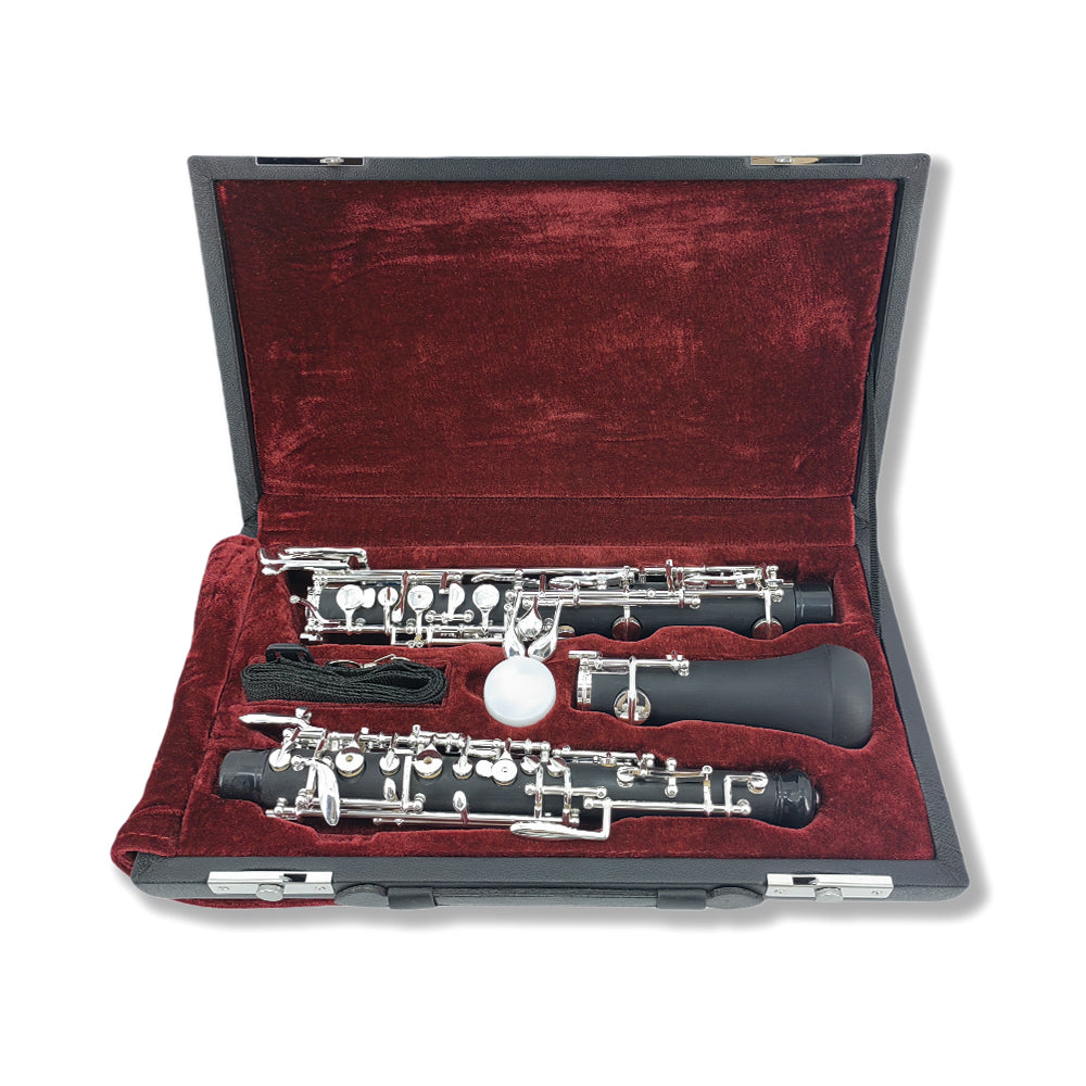 Yinfente Professional Oboe Ebonite C Key Left F Resonance Semi-Automatic Woodwind Instrument with Oboe Reed&Gloves&Leather Case+ Carry Bag&Cleaning Cloth&Cap Cork&Grease&Screwdriver