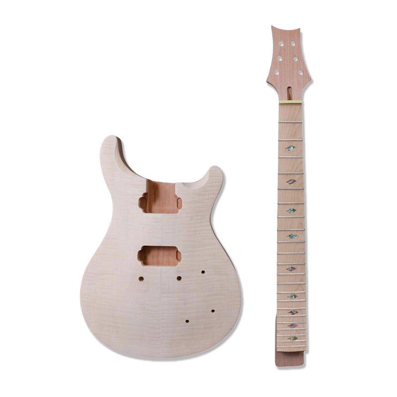 1Set Guitar Kit Guitar Neck 22Fret Flame Maple Cap Guitar Body Mahogany Nice Inlay Maple Fretboard DIY Guitar