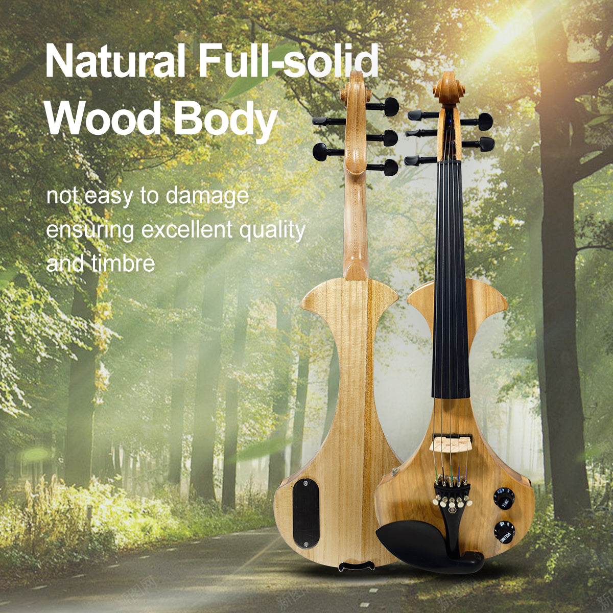 Yinfente 5 String Electric Violin 4/4 Solid wood Ebony Fittings Free Case Wood color