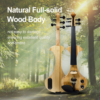 Yinfente 5 String Electric Violin 4/4 Solid wood Ebony Fittings Free Case Wood color