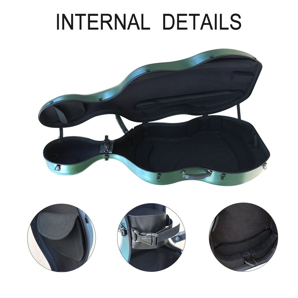 Yinfente Cello Hard Case 4/4 with Wheels and Embedded handle Aviation Composite Materials Waterproof (Green)