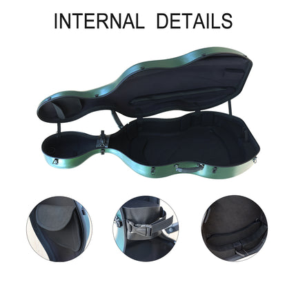 Yinfente Cello Hard Case 4/4 with Wheels and Embedded handle Aviation Composite Materials Waterproof (Green)