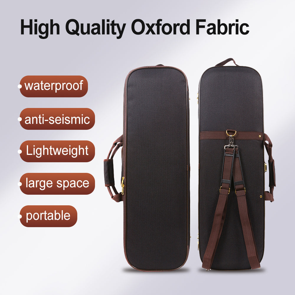 Canvas Violin Box 4/4 Full Size Wooden Oblong Violin Case with Durable Straps 2 Bow Holder Travel Violin Case Bag
