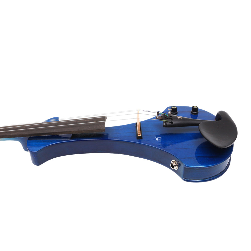 Blue Electric Violin Full Size 5 String Solid Wood Violin 4/4 Size with Ebony Fittings Big Jack Cable with Violin Bow and Case(Blue-5 String)