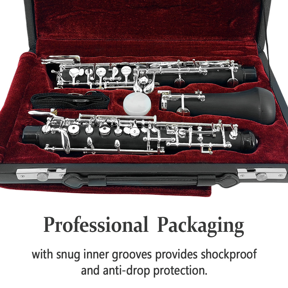Yinfente Professional Oboe Ebonite C Key Left F Resonance Semi-Automatic Woodwind Instrument with Oboe Reed&Gloves&Leather Case+ Carry Bag&Cleaning Cloth&Cap Cork&Grease&Screwdriver