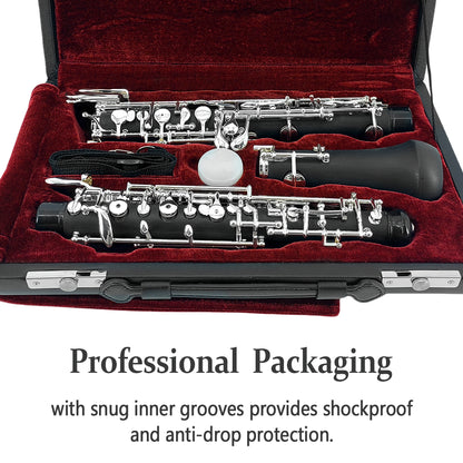 Yinfente Professional Oboe Ebonite C Key Left F Resonance Semi-Automatic Woodwind Instrument with Oboe Reed&Gloves&Leather Case+ Carry Bag&Cleaning Cloth&Cap Cork&Grease&Screwdriver