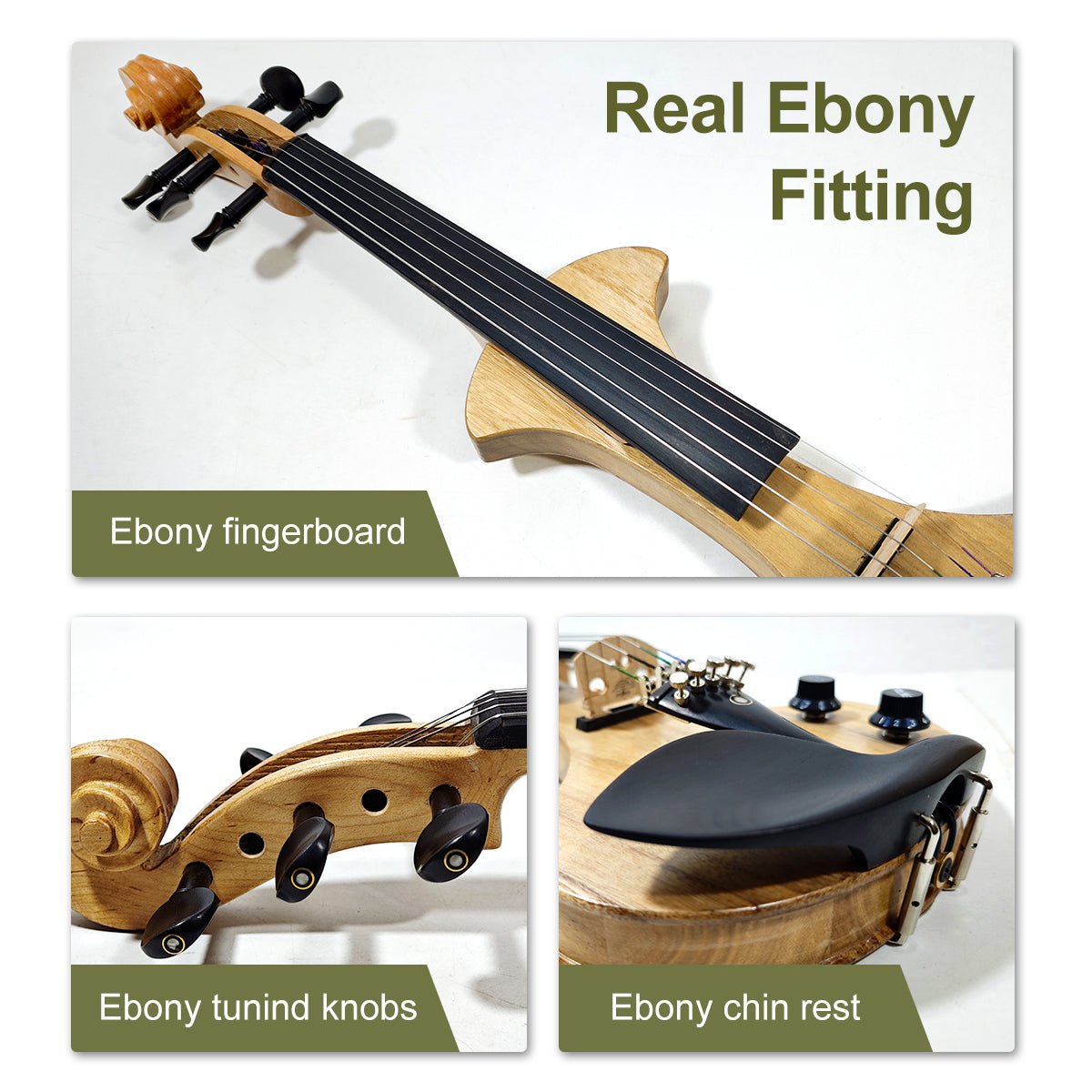 Yinfente 5 String Electric Violin 4/4 Solid wood Ebony Fittings Free Case Wood color