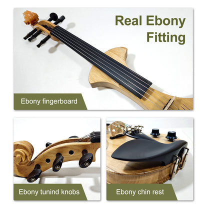 Yinfente 5 String Electric Violin 4/4 Solid wood Ebony Fittings Free Case Wood color
