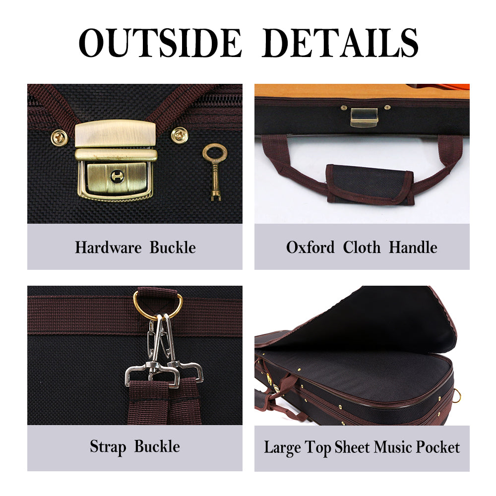 Yinfente Wooden Violin Case 4/4 Full Size, Oblong Hard Case for 4/4 Violin with Adjustable Straps&2 Bow Holder& Built-In Hygrometer Canvas Violin Bag